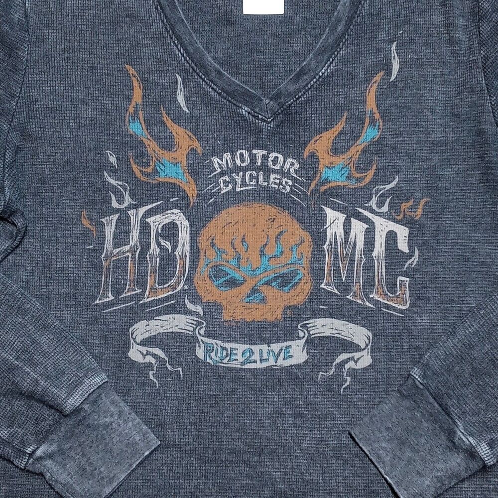 Harley-Davidson Waffle V-Neck Shirt Size XL Winston-Salem NC Top Weave Thermal - Picture 2 of 9